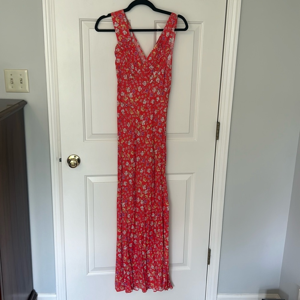 NWOT L’abeye Hot Red Floral Maxi Dress